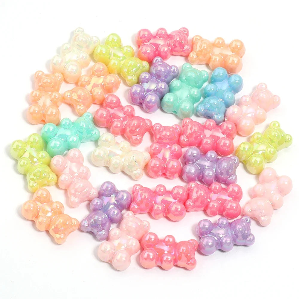 30Pcs Bear Acrylic Beads Mixed Color Cute Gummy Teddy Bear Loose Beads for DIY Jewelry Necklace Bracelet Hair Ties Accessories