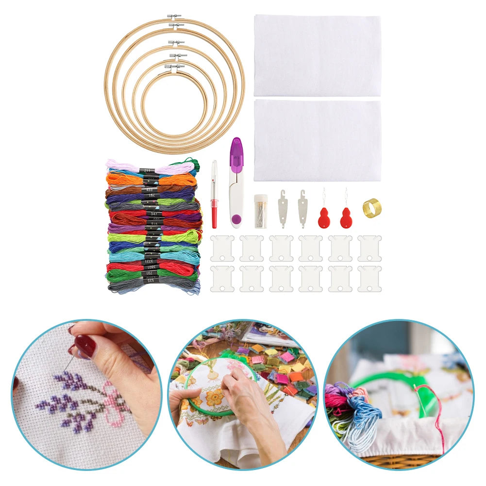Embroidery Starter Kit Embroidery Hoop/Thread/Cloth Cross Stitch Tool Kit Beginner Practice Kit for Embroidery Supplies
