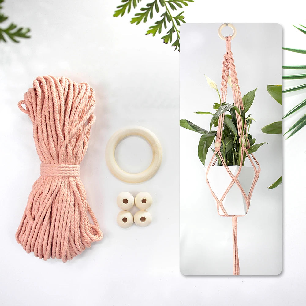 Knitting Plant Hanging Basket Macrame Kit with Tutorial for Beginners DIY Handmade Weaving Kit Mesh Hang Basket for Home Decor