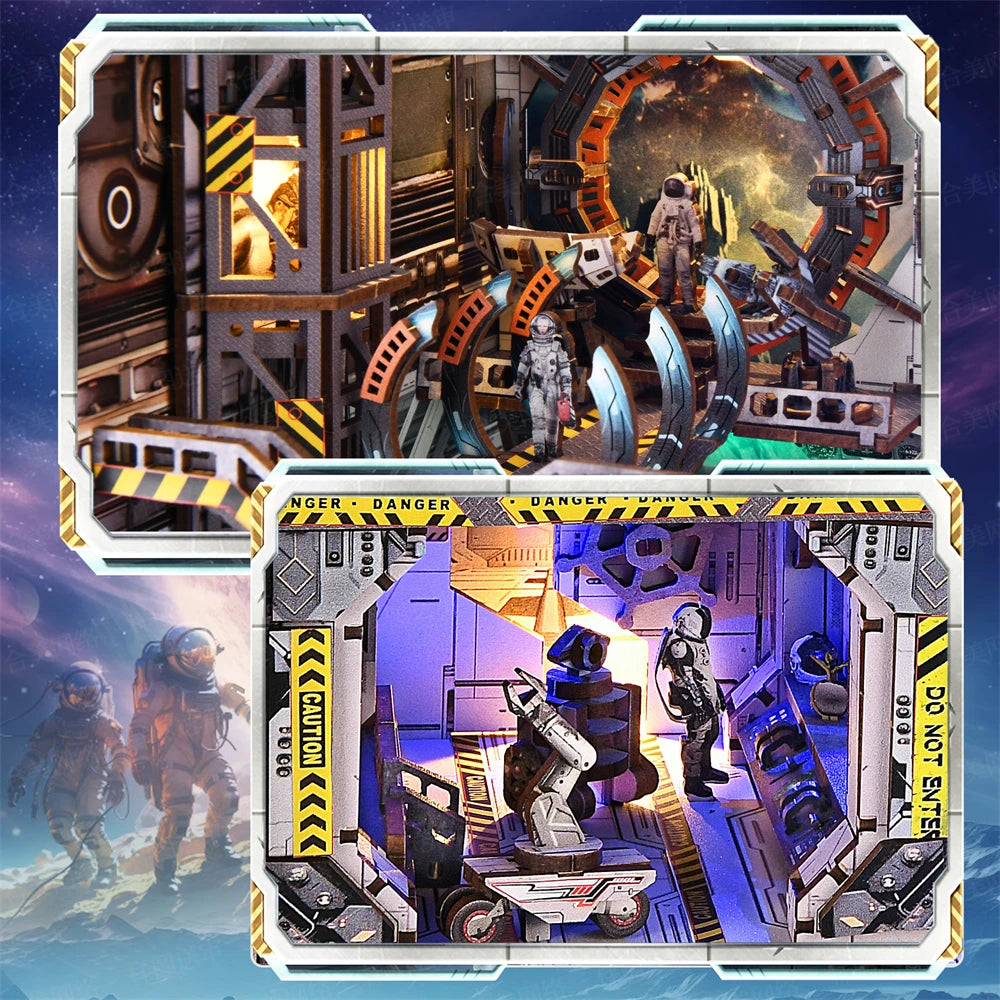 Book Nook Kit Apollo Bricks Space Exploration Model Build 3D Wooden Puzzle DIY Bookshelf Miniatural Astrona Dollhouse Decoration