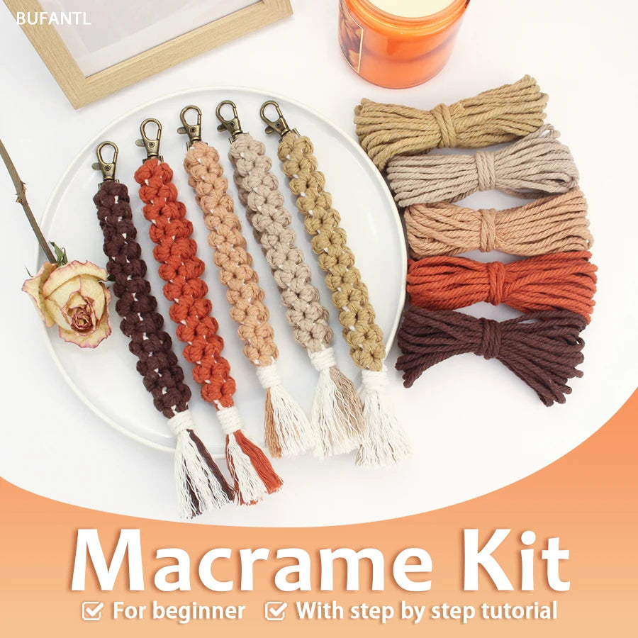 Handmade Woven Solid Flowe keychain Macrame Kit With Tutorial For Beginners Hand DIY Flowe Key Chain Phone Lanyard Pendant Craft