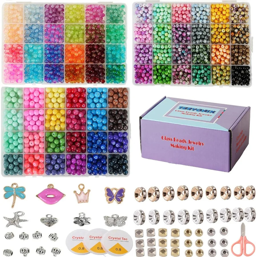 3000pcs 6mm Glass Beads DIY Craft Kit Beads Bracelet Kit DIY Beads Jewelry Kit 72 Color Box Vibrant Beaded Supplies for Jewelry
