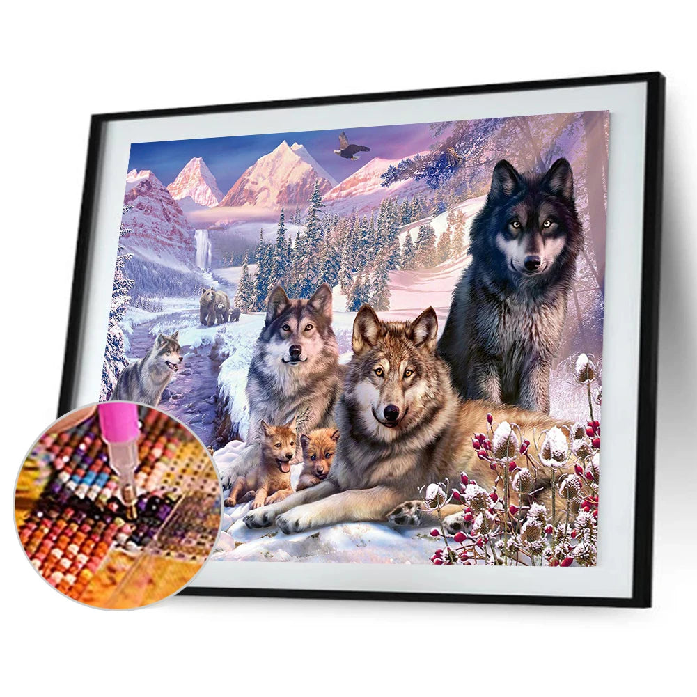 DIY 5D Mosaic Wolf Diamond Picture Full Drill Round Rhinestone Painting Kit Gift