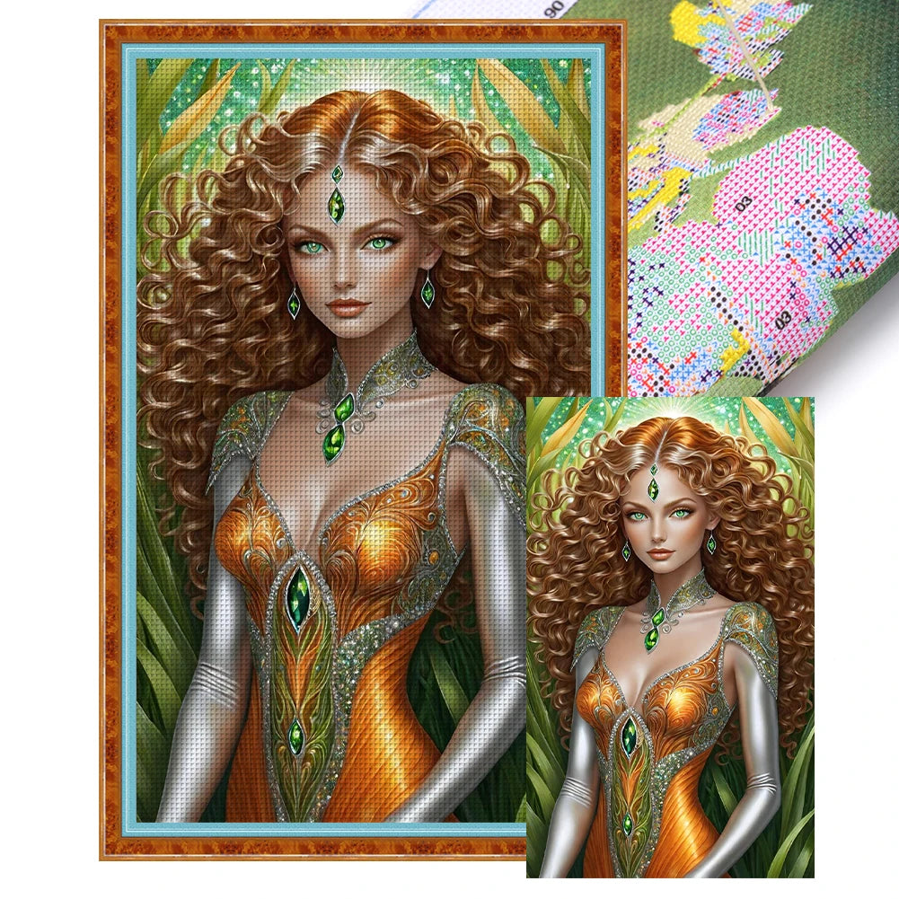 Full Embroidery Eco-cotton Thread 11CT Printed Girl Cross Stitch Kit Art