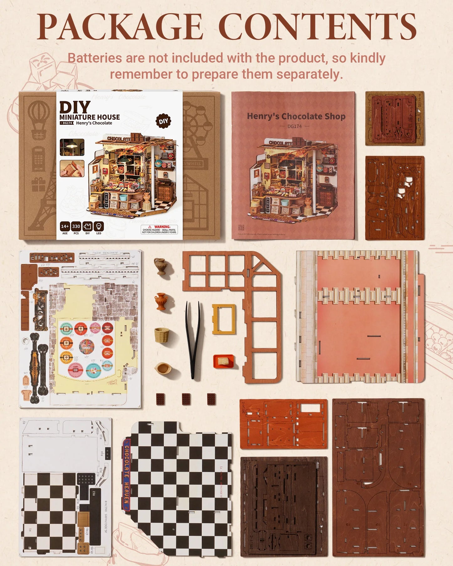 Robotime Rolife Henry's Chocolate DIY Miniature House Kit  Wooden Dollhouse Model Building Kit With LED Craft Gifts for Adults