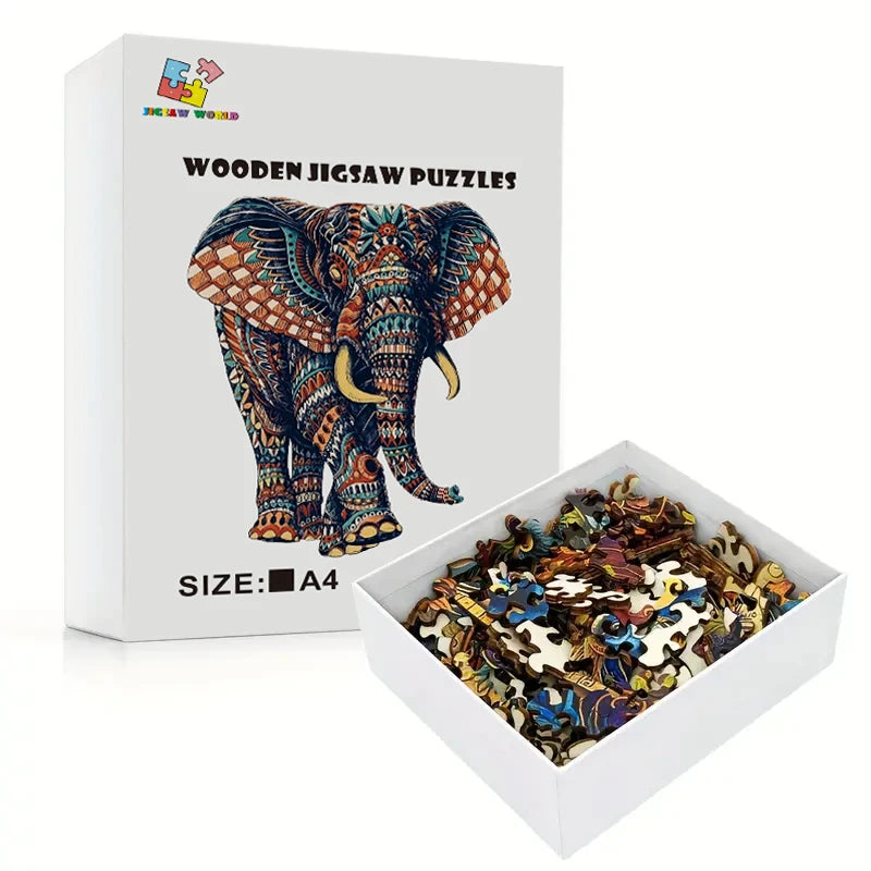 Elephant Wooden Jigsaw Puzzles Adult, Teens, Family, Animal Shaped Natural Wood Puzzle, Best Christmas Gift And Family Games Mag