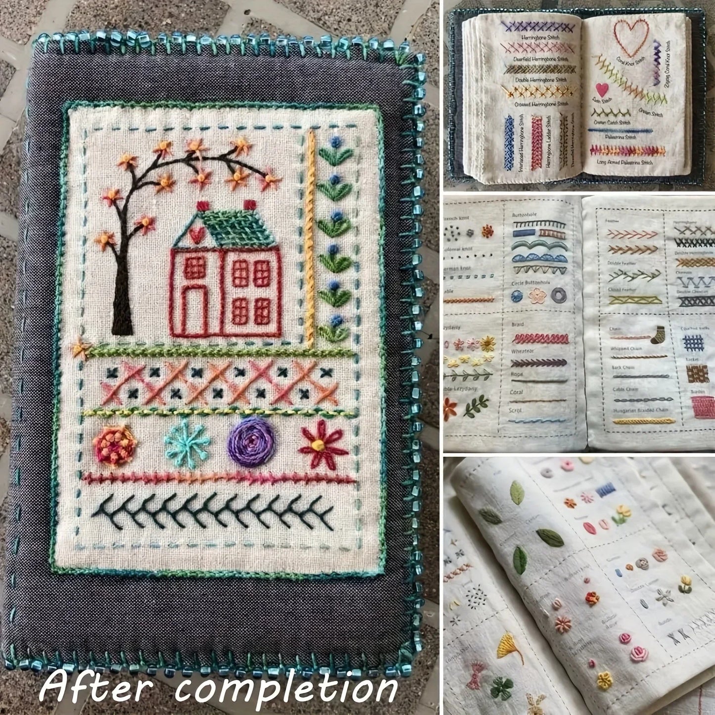 DIY Embroidery Stitch Book - Hand Sewing Guide for Beginners, Cross Stitch Patterns, Needlework Tutorial with Sampler Templates