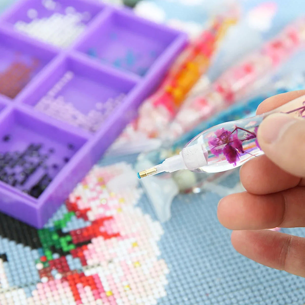 5D Resin Diamond Painting Pen With 6pcs Plastic Replacement Pen Heads Flower Point Drill Pens DIY Art Crafts Diamond Painting