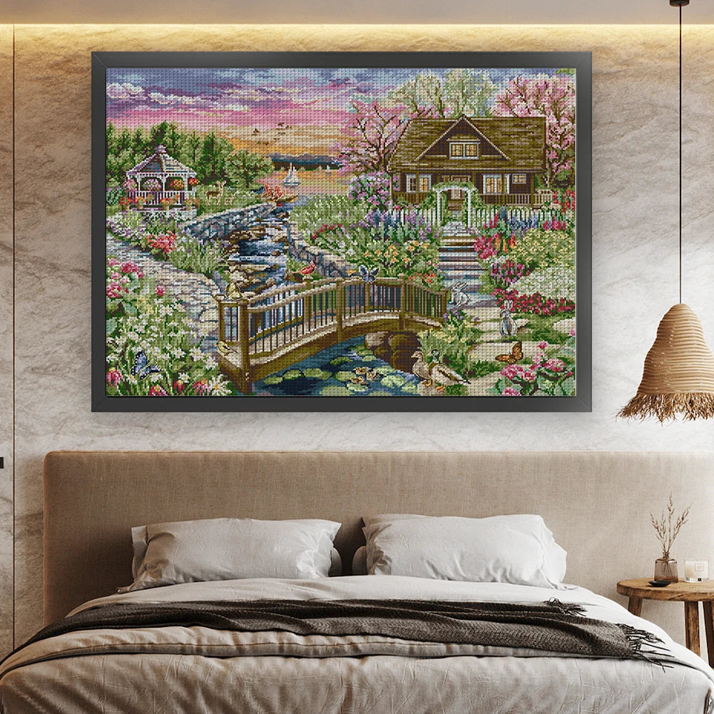 Full Embroidery cotton Thread 14CT Printed Landscape Cross Stitch Kit