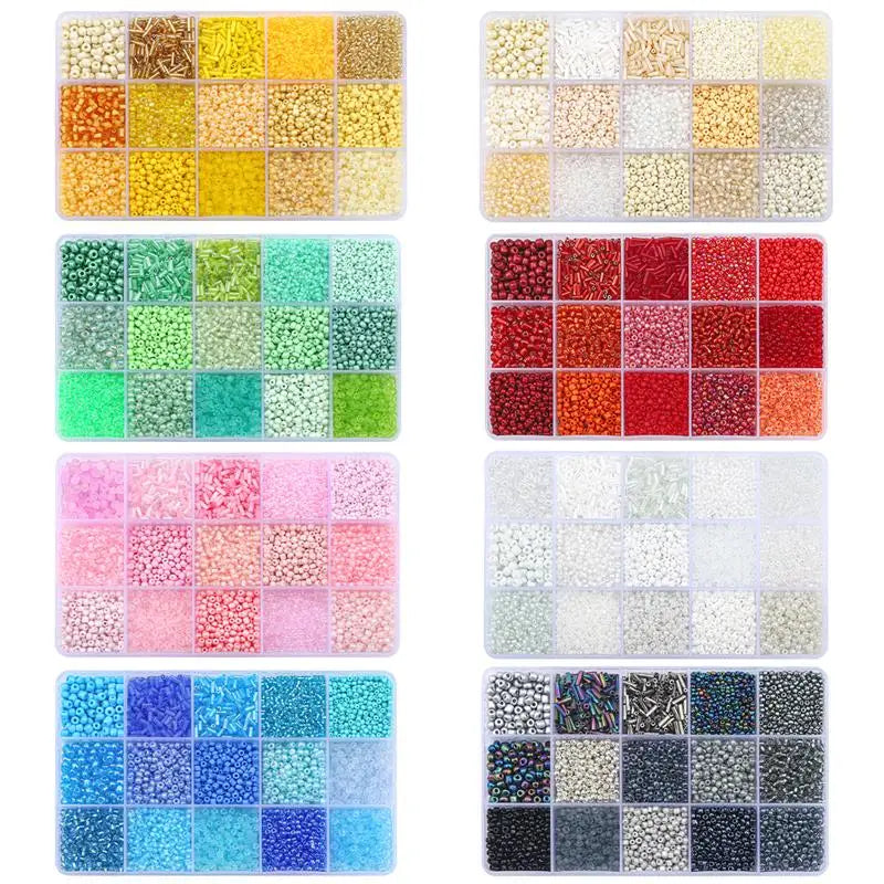 15 Colors Glass Beads Set for Bracelet Making Spacer Loose Beads with Storage Box Tube Beads Kit for DIY Craft Necklace Charms