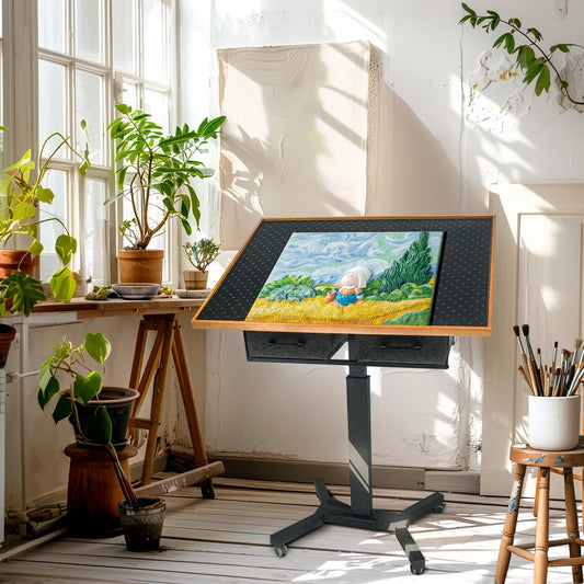 Freestanding Jigsaw Puzzle Table w/ Drawers, Adjustable 1500pcs Board, 360° Rotating Wheels, Portable Workstation