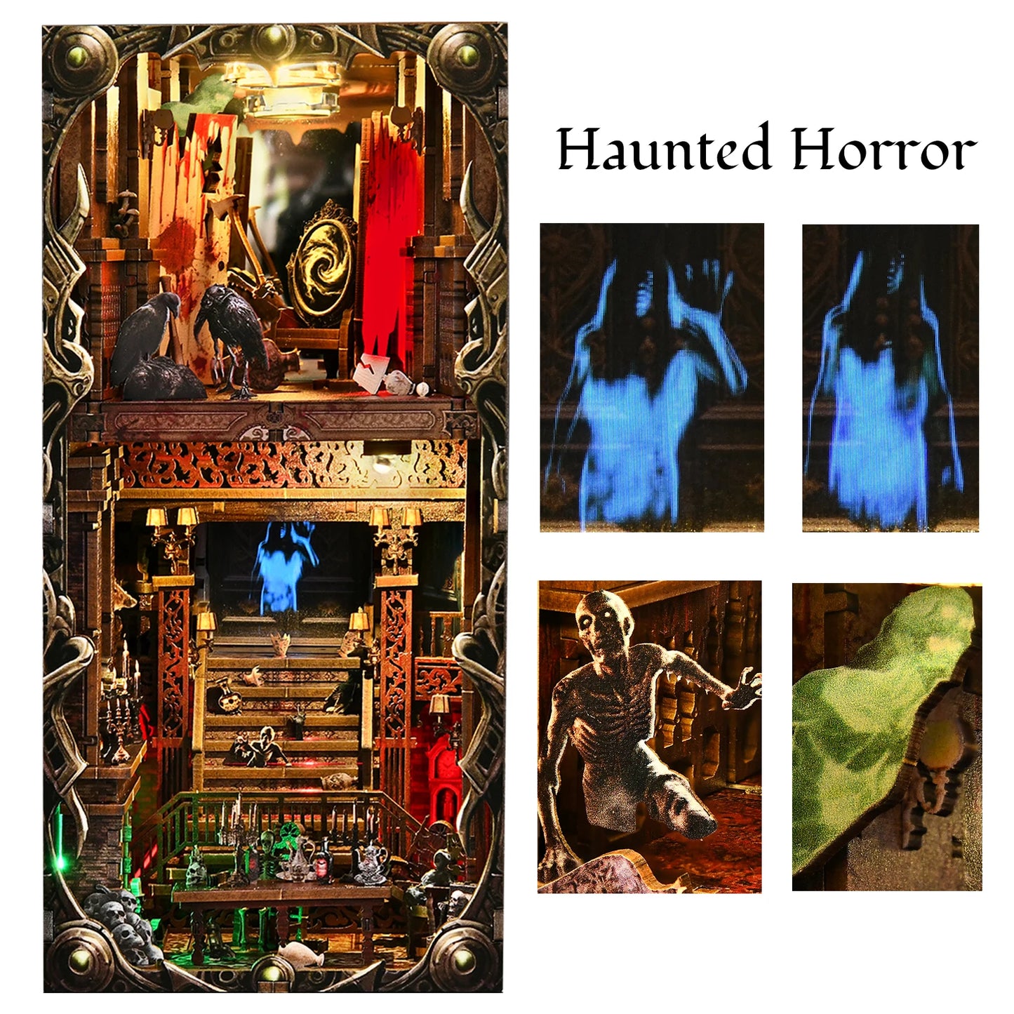 Book Nook Kit Haunted Hotel Halloween 3D DIY Wooden Puzzle Handmade Bookshelf Dollhouse Model Bookend Building Home Decoration