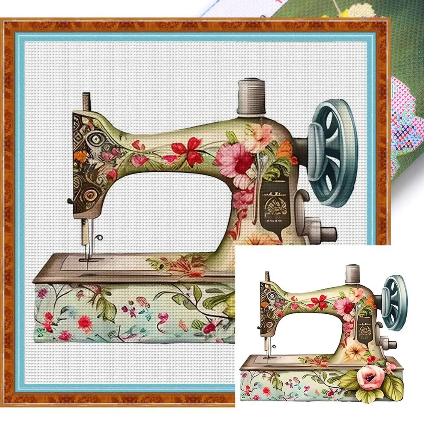 Sewing Machine Printed Cross Stitch Kit DIY 14CT Thread Art Needlework Decor