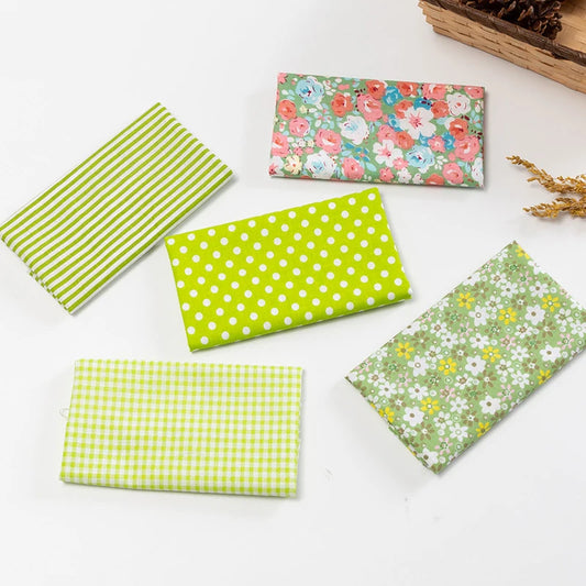 5Pcs/Set 25cmX25cm Floral Plaid Dot Stripes Print Cotton Fabric Sewing Quilting Cloth Patchwork Needlework Handmade DIY Material
