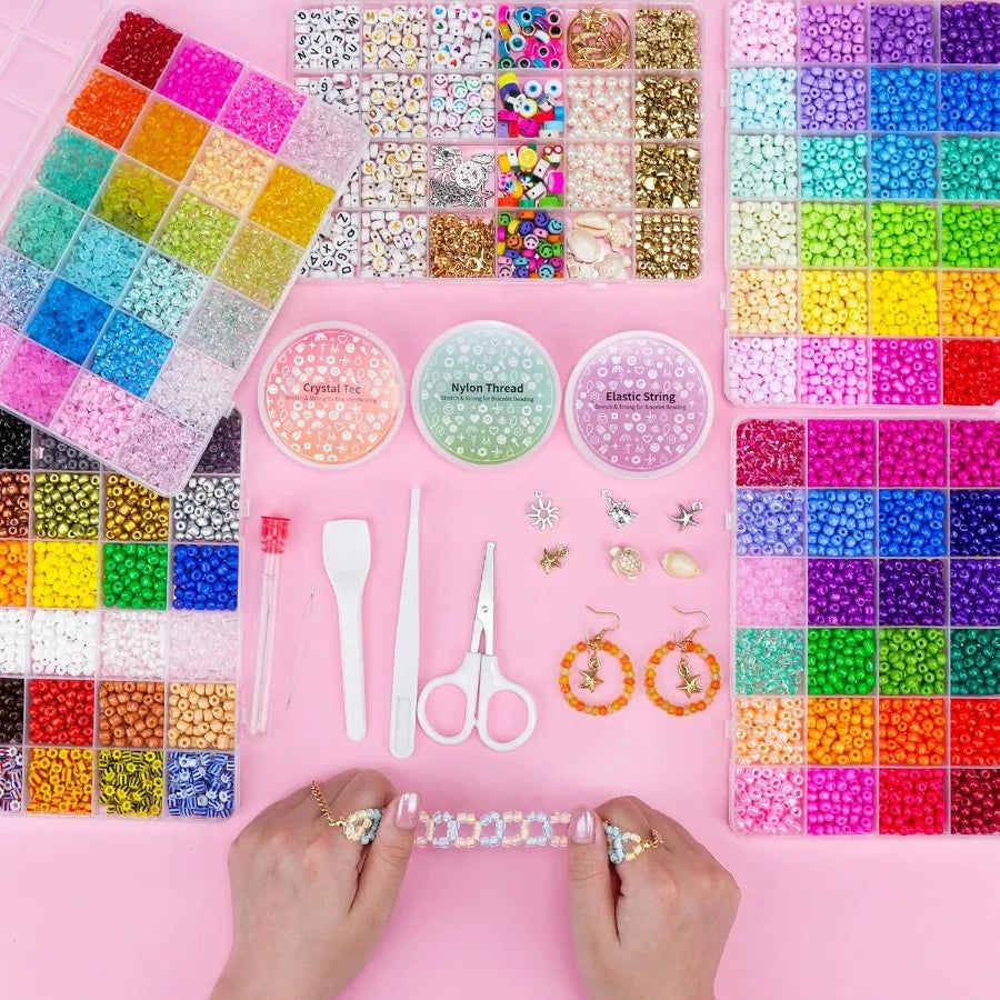 4mm Glass Seed Beads Friendship Bracelet Kit 15500pcs 96 Colors 6 0 Small Beads for Bracelet Making Kit Waist Bead with String