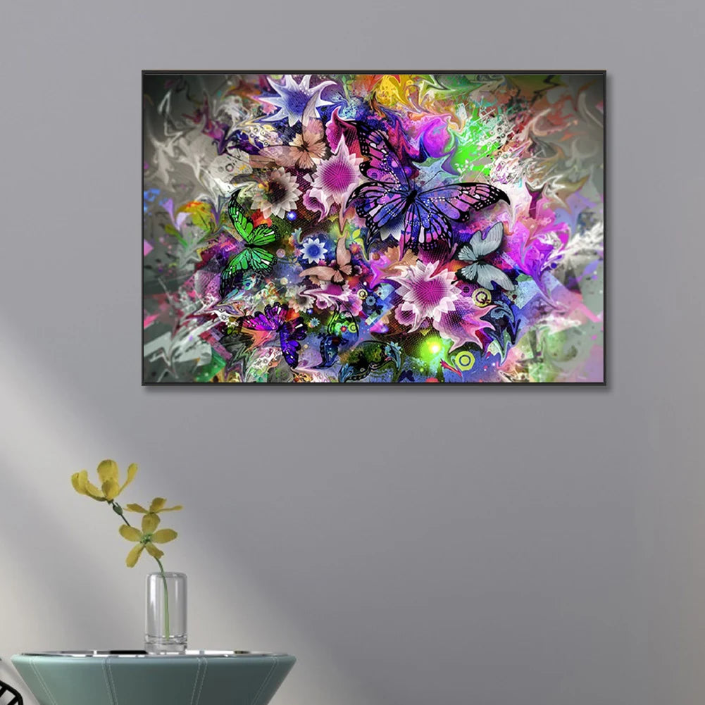 5D DIY Full Round Drill Partial AB Diamond Painting Purple Butterfly Art 65x45cm