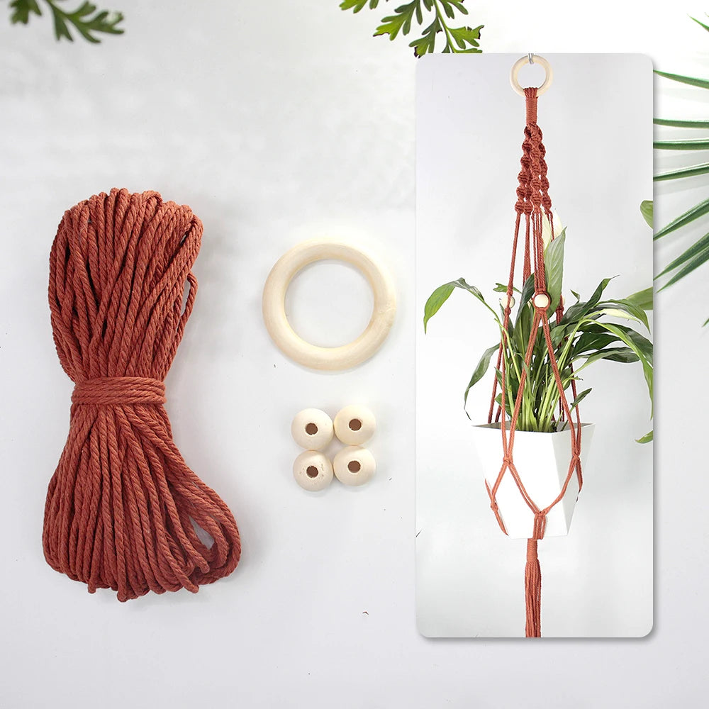 Knitting Plant Hanging Basket Macrame Kit with Tutorial for Beginners DIY Handmade Weaving Kit Mesh Hang Basket for Home Decor