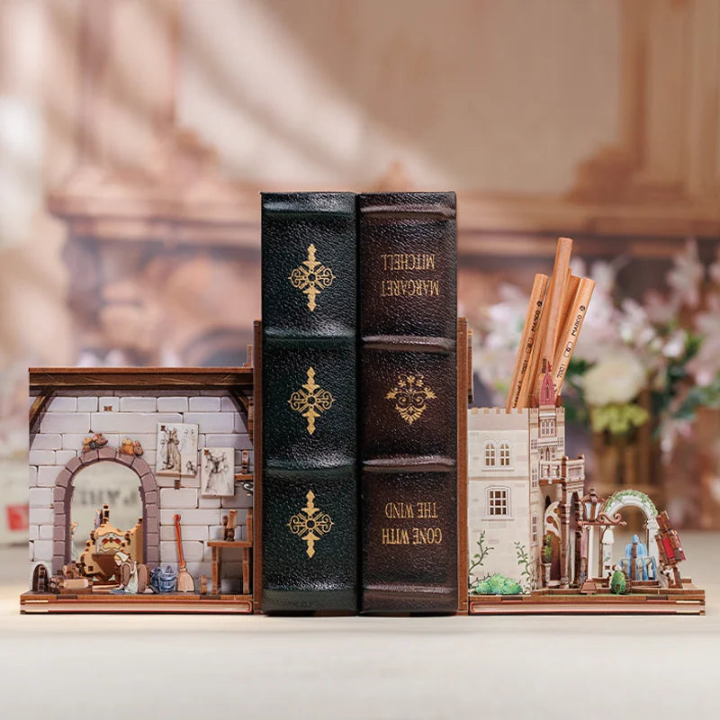 CUTEBEE 3D Bookends DIY Dollhouse Wooden Bookshelf Insert Book Nook Decoration 3D Puzzle Toy for Gifts Fairy town