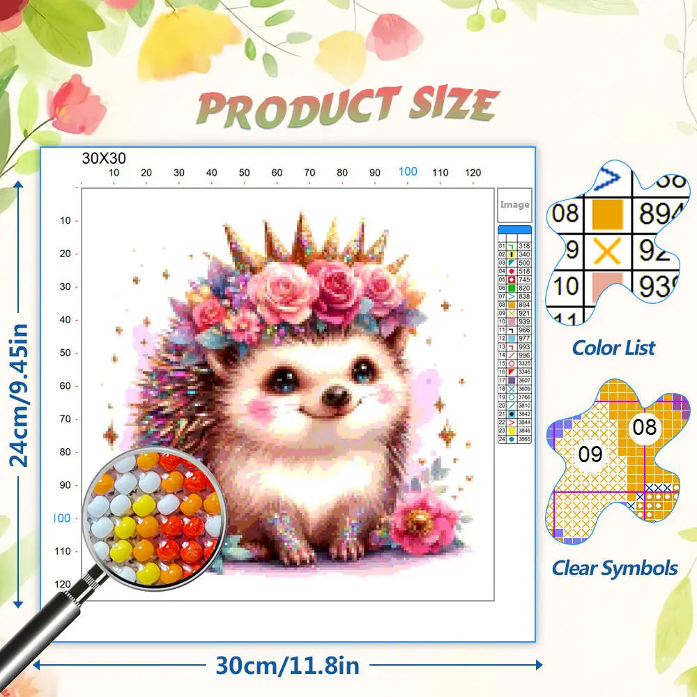 DIY Beaded Cross Stitch Set Hedgehog Animal Beads Embroidery Kit Flower 11CT Printed Canvas Sewing Crafts Home Decoration Gift