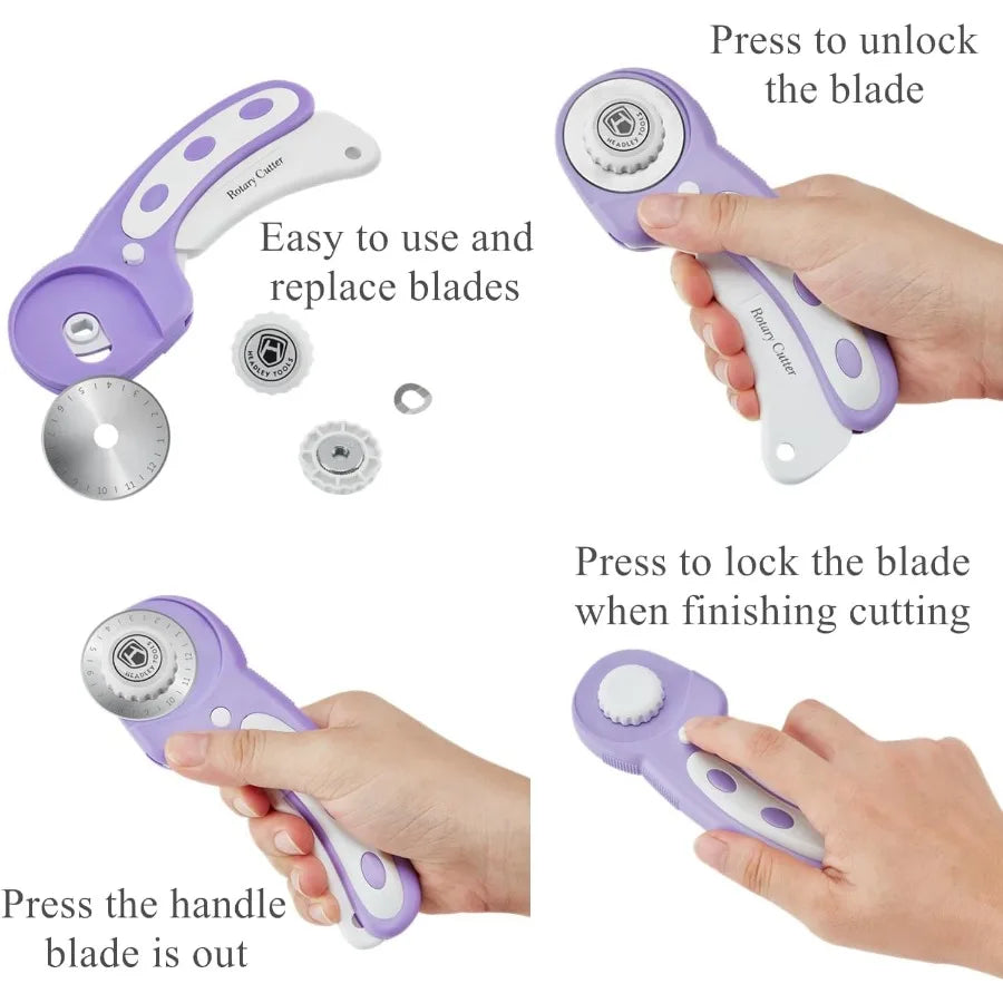 Headley Tools 39 Pcs Rotary Cutter Set - Quilting Kit with 45mm Fabric Cutter 5 Extra Blades A4 Cutting Mat 2 Craft Knife Set S