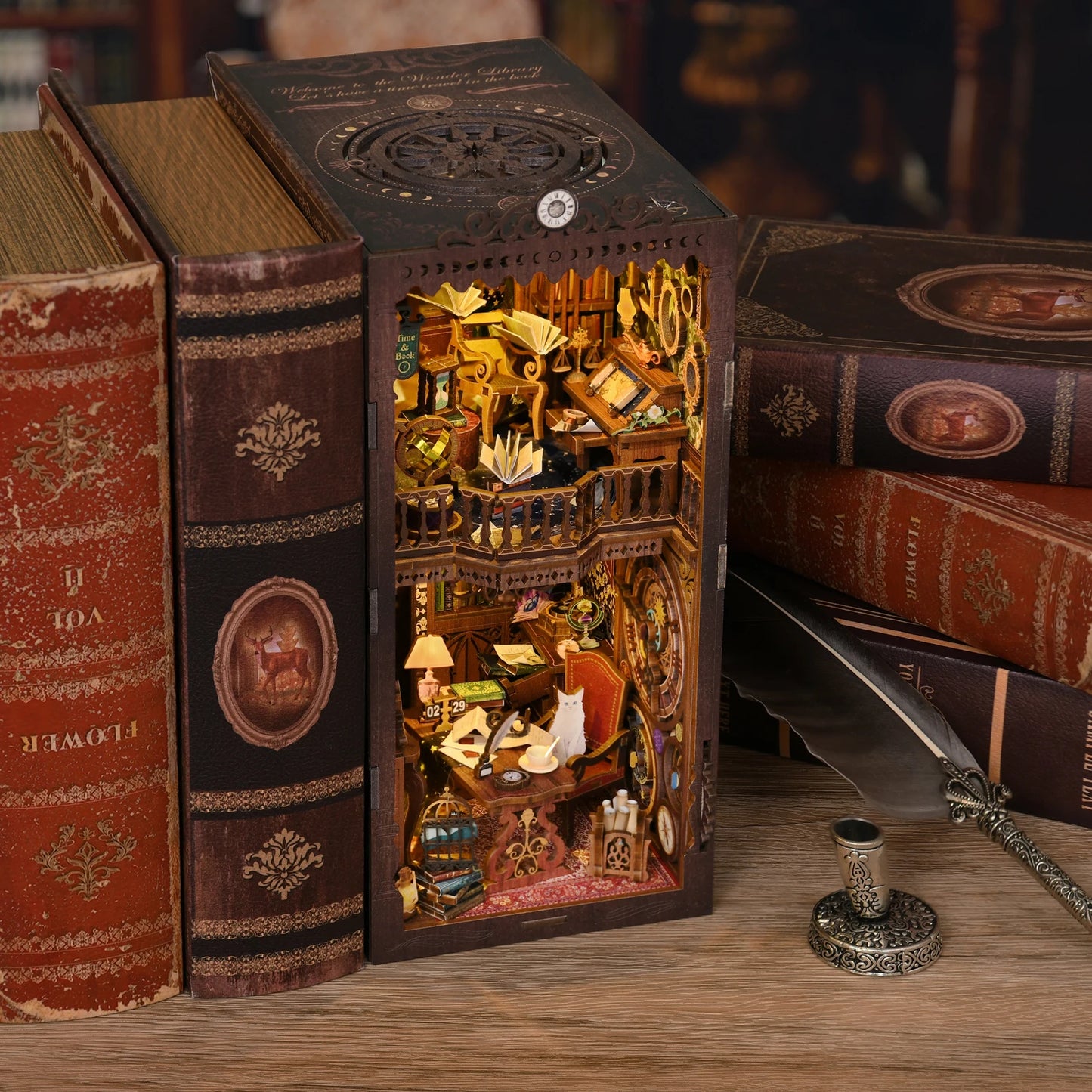 Book Nook Kit The Time Book Club 3D Wooden Puzzle diy Miniature Magical booknook High Quality house  Assembly Model Production
