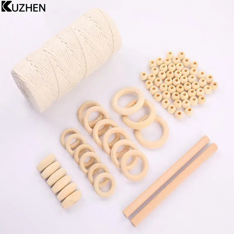 Macrame Cord Natural Cotton Rope With Wood Ring Wood Stick For DIY Teether Macrame Kit Wall Hanging Plant Hanger