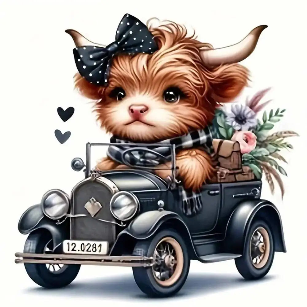 DIY Beads Embroidery Sets Cattle Car 11CT Cross Stitch Kit Cartoon Animal Pattern Artwork Sewing Supplies Home Decoration Gift