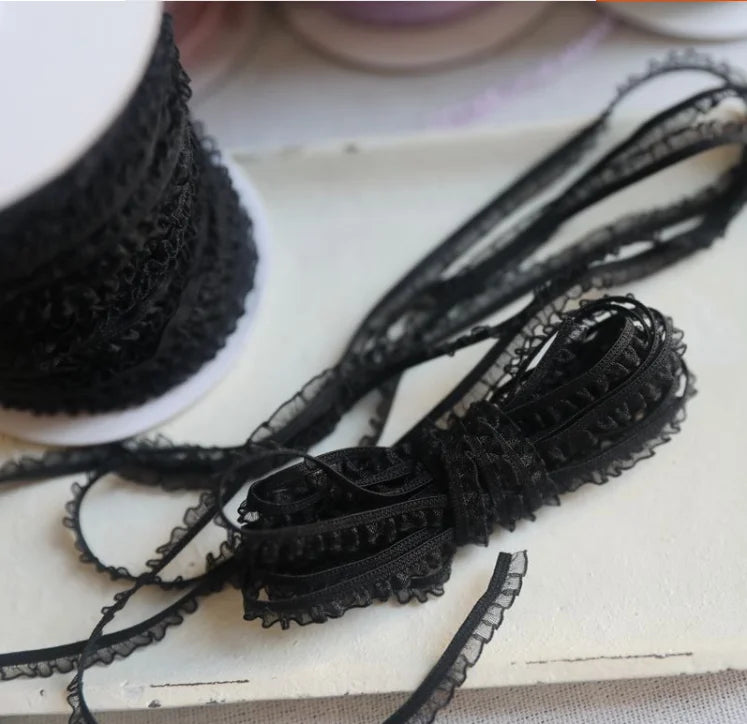 5 Meters/lot Delicate Flower Ruffle Elastic Lace Trims Thin Lace Ribbon DIY Sewing Garments Hometexile Fabric Ornaments 6mm