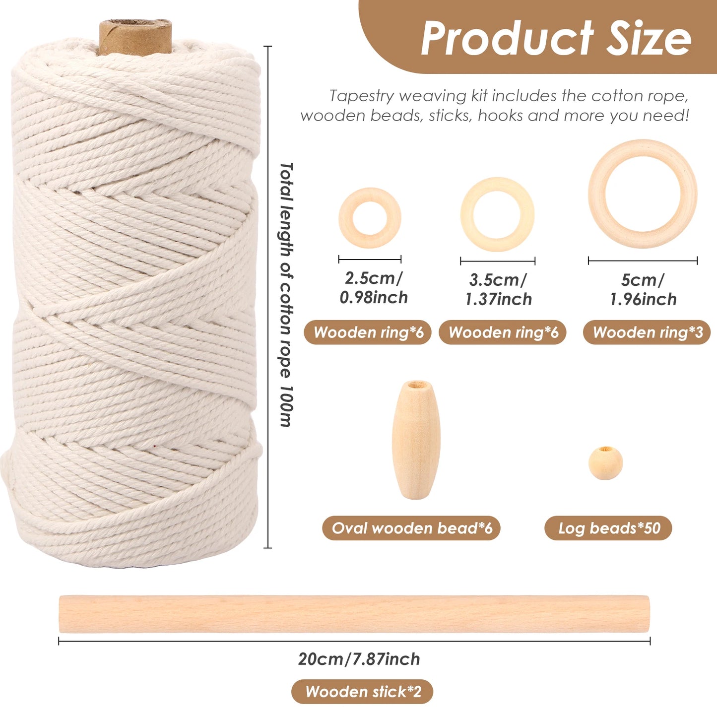 DIY Macrame Wall Hanging Kit Complete Macrame Kit with Cotton Rope Wood Beads Wood Rings Beginners DIY Craft Macrame Kit