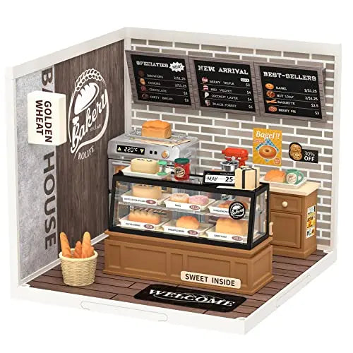Robotime DIY Miniature Dollhouse Kit with Accessories Model Supply Store Kit with LED to Build Decent Birthday Gift