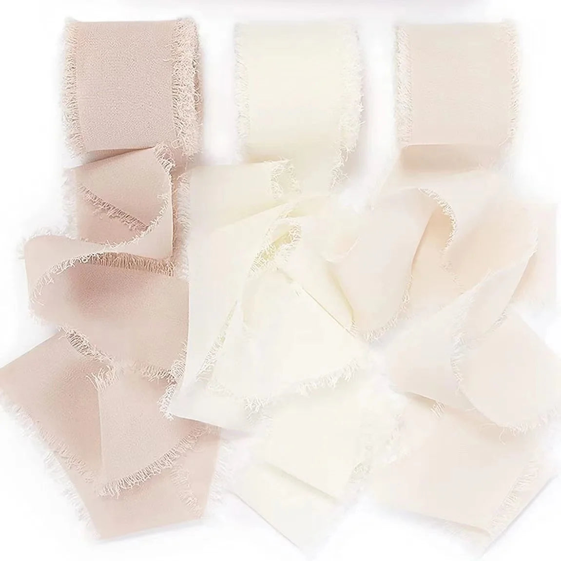 3 Roll/set 5m Frayed Edged Satin Handmade Chiffon Silk Ribbon For Wedding Invitation Bouquets Birthday Party DIY Decoration Gift