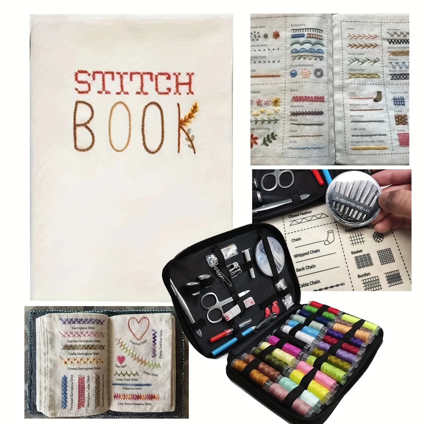 DIY Embroidery Stitch Book - Hand Sewing Guide for Beginners, Cross Stitch Patterns, Needlework Tutorial with Sampler Templates