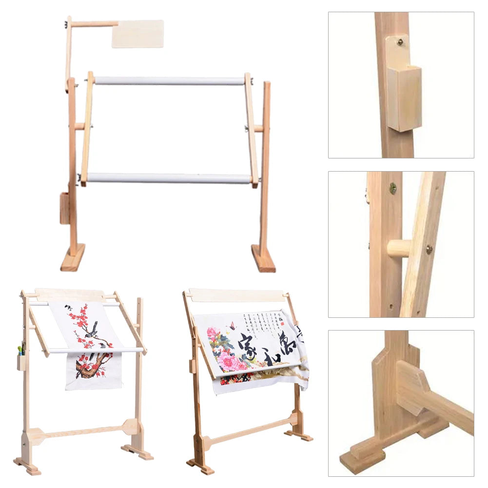 Adjustable Height Wooden Embroidery Rack Stand Cross Stitch Embroidery Frame Cross Stitch Stand for Stitching Sewing Craft