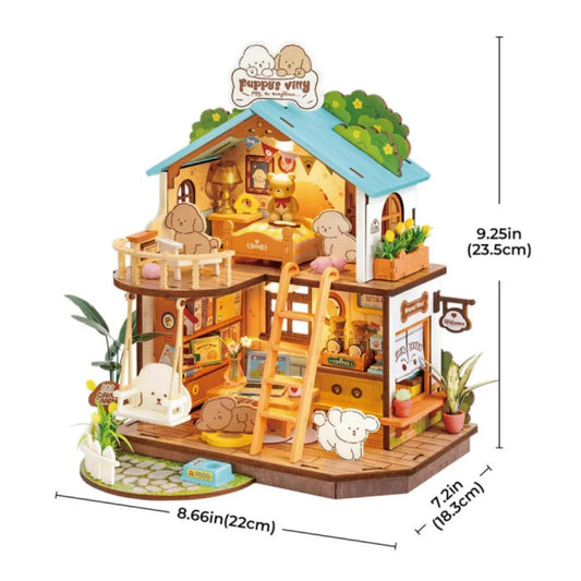 Robotime Rolife DIY Miniature Dollhouse Kit Rolife Puppy's Cozy Villa Amazing Gift for Children DIY Miniature House for Adult