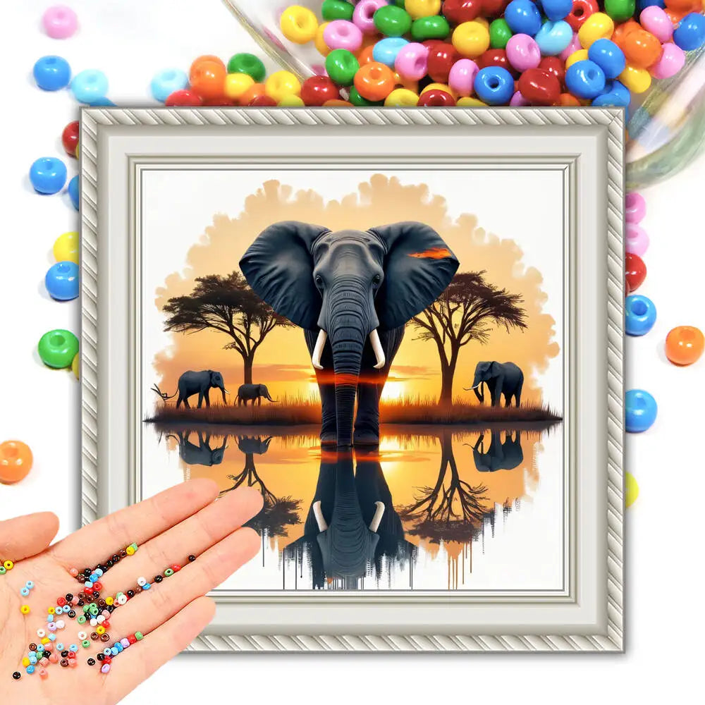 DIY Beads Embroidery Sets Elephant Animal 11CT Printed Canvas Cross Stitch Kit Tree Sunset Crafts And Art Supplies Home Decor