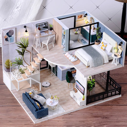 DIY Miniature Toy House House Kit 3D Wooden Stereoscopic Puzzle Model Architecture Suitable for Male, Female, Adolescent, Adult