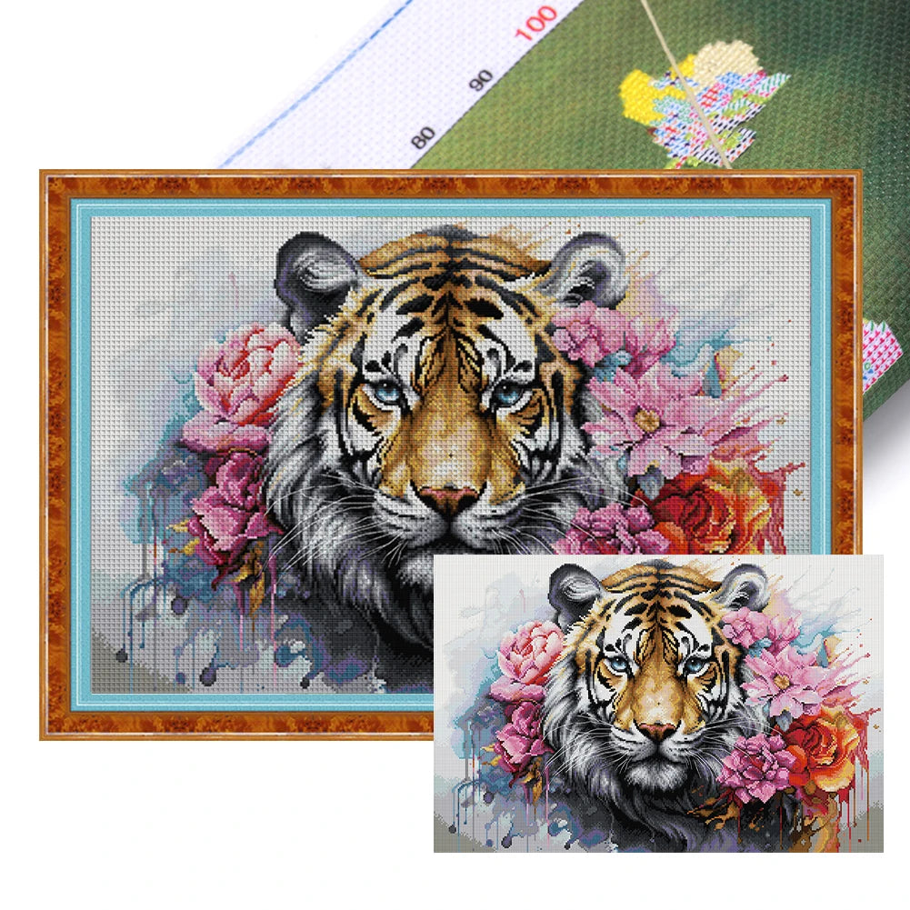 Tiger Printed Cross Stitch Kit 62x44cm DIY 14CT Thread Art Needlework Home Decor