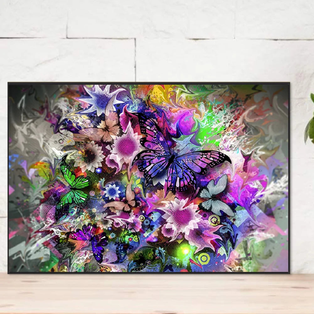 5D DIY Full Round Drill Partial AB Diamond Painting Purple Butterfly Art 65x45cm