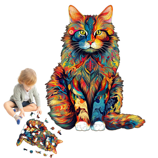 Wooden Cat Puzzle 29x36cm Art Jigsaw for Kids, Irregular Cat Pattern Wooden Puzzle Family Activity Gift