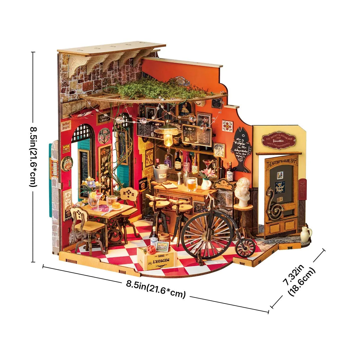 Robotime Rolife DIY Cheers Bar&Dining Doll House with Furniture Miniature Dollhouse Wooden Kits Toy For Kids Adults(DG173)