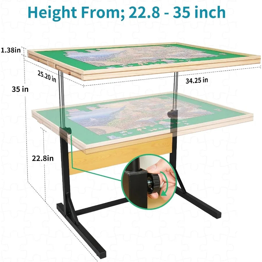 1500pcs Puzzle Table with Legs34.25" x 25.2"Wooden Jigsaw Puzzle Board with 4 Drawers and Cover Height Adjustment and Weight op