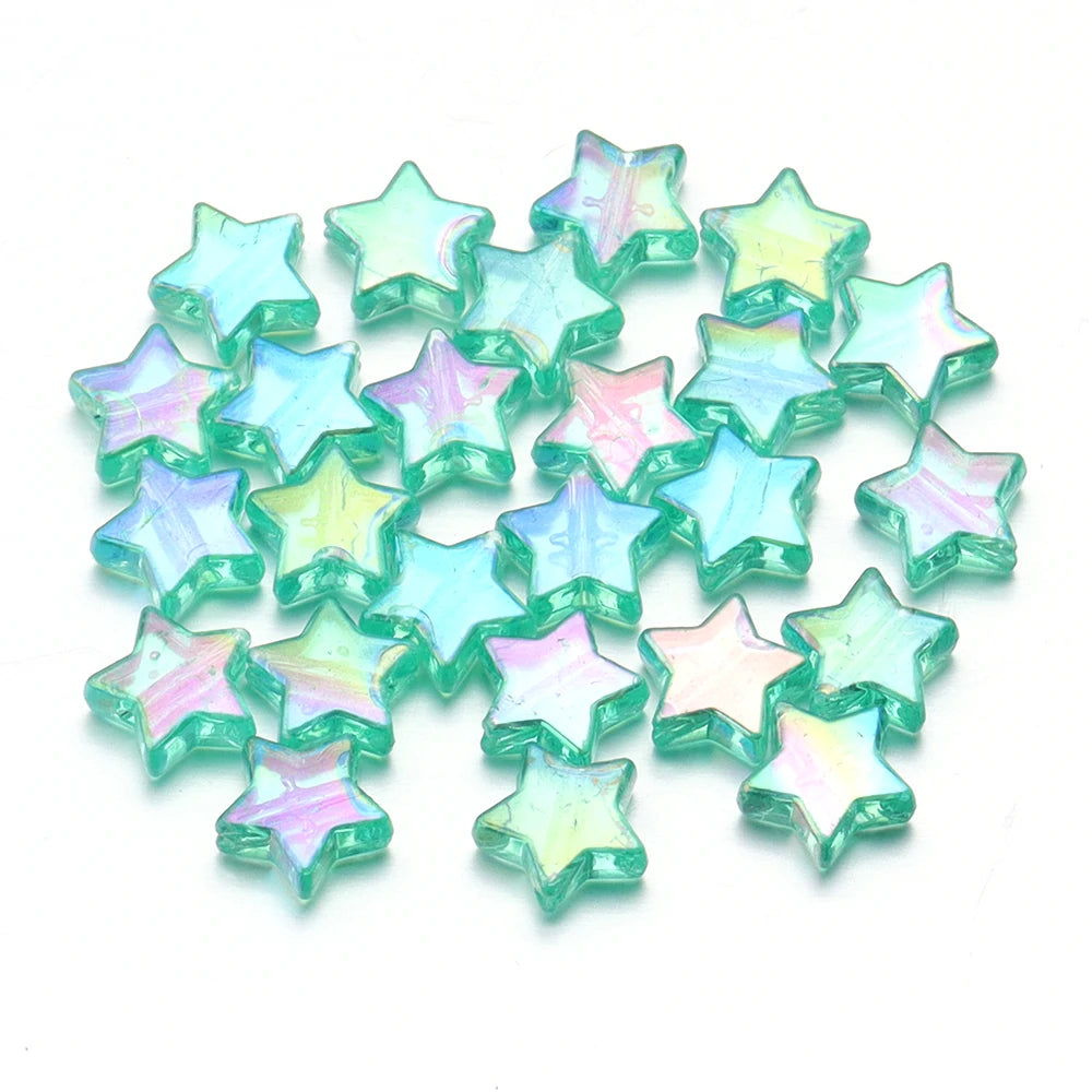 100pcs Acrylic Pentagram Beads AB Plating Loose Spacer Beads Five Pointed Star Beads For Jewelry Making DIY Bracelet Accessories