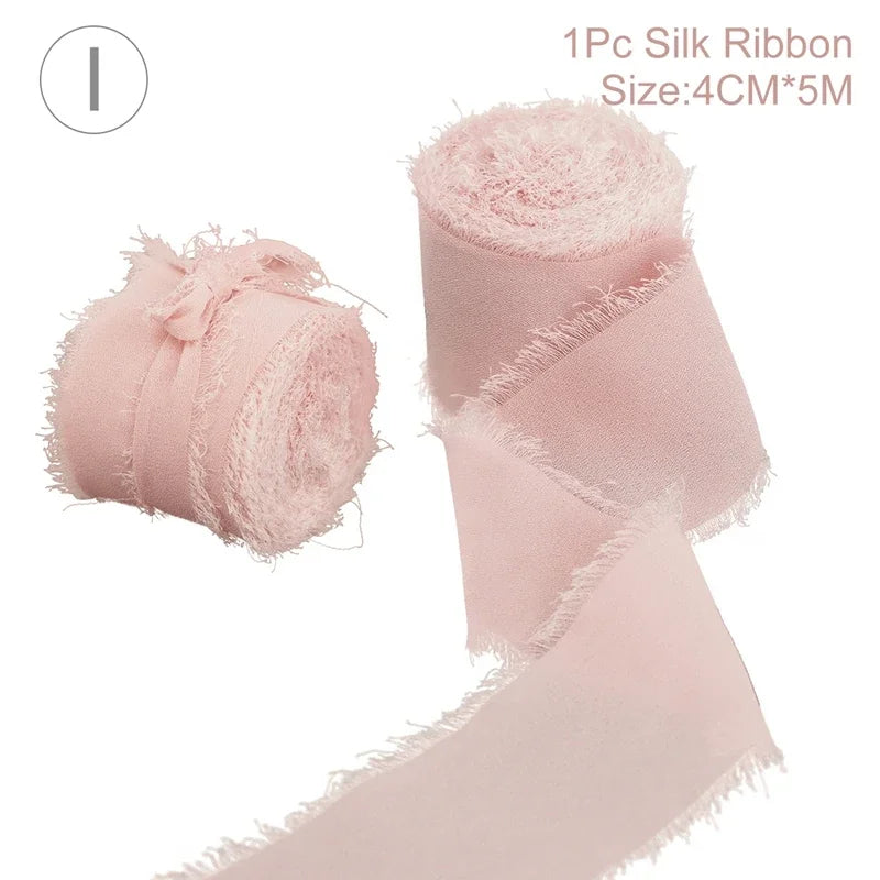 5 Meters Long Cintas Tela Para Manualidades 3.8 Cm Width Chiffon Silk Ribbon Flower Bouquet Wrap Decoration Edge Chiffon Ribbon
