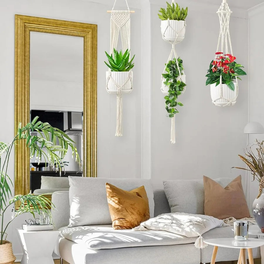 Macrame Plant Hangers 6Pack Hanging Planters for Indoor Plants w 6 Set Hangers Kit Handmade Macrame Plant Hangers Indoor Flowers.