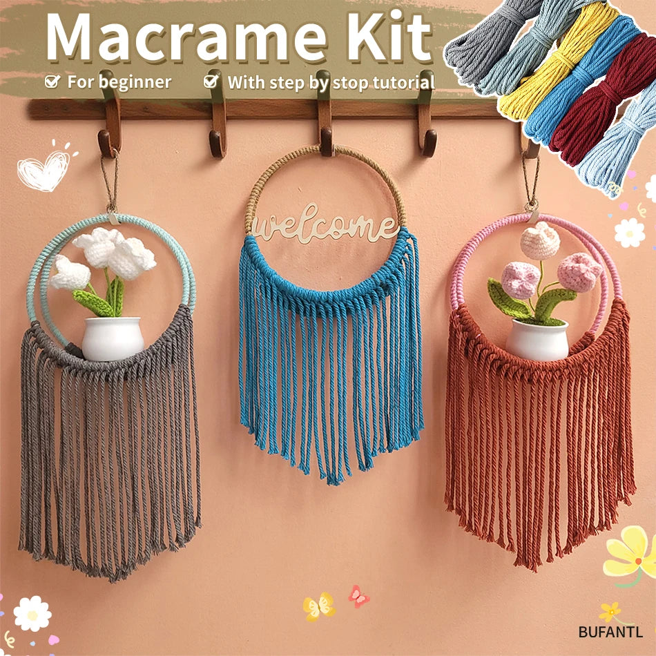 Bohemian Style round Storage Basket Weaving Kit with Tutorial DIY Handmade Craft Kit Includes Materials for Weaving