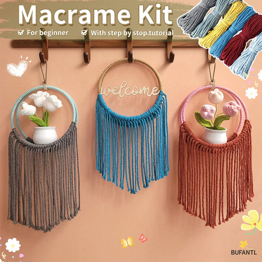 Bohemian Style round Storage Basket Weaving Kit with Tutorial DIY Handmade Craft Kit Includes Materials for Weaving