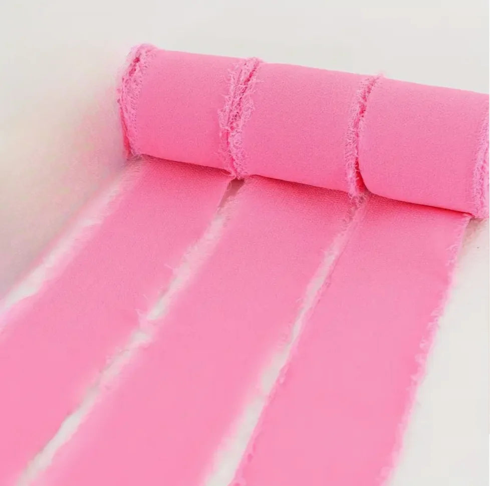 3 Roll/set 5m Frayed Edged Satin Handmade Chiffon Silk Ribbon For Wedding Invitation Bouquets Birthday Party DIY Decoration Gift