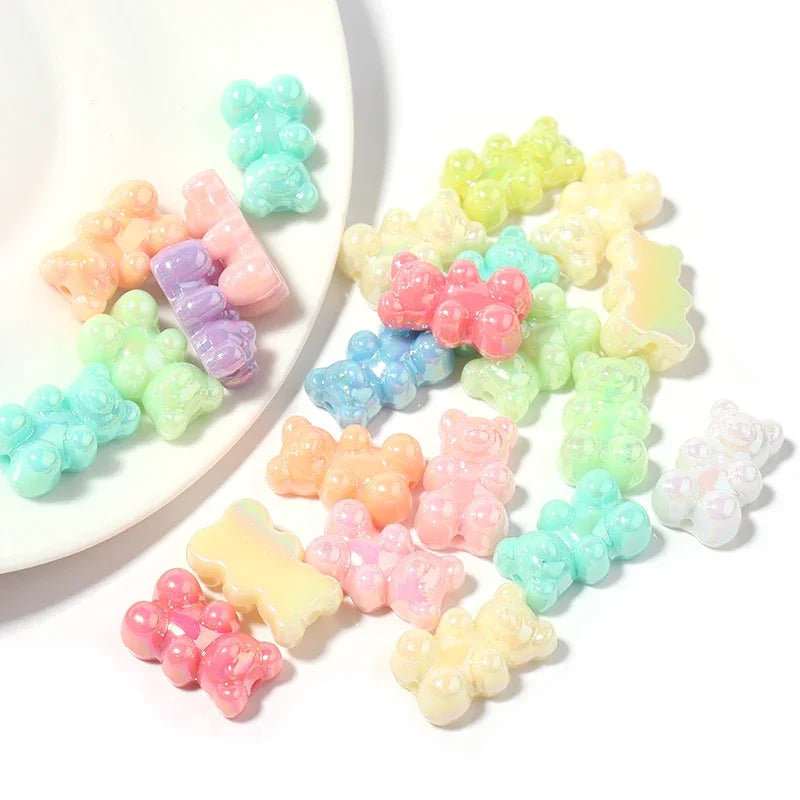 30Pcs Bear Acrylic Beads Mixed Color Cute Gummy Teddy Bear Loose Beads for DIY Jewelry Necklace Bracelet Hair Ties Accessories