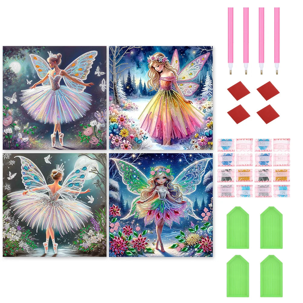 4pcs Girl 5D DIY Special Shape Crystal Partial Diamond Painting Kit Home Decor