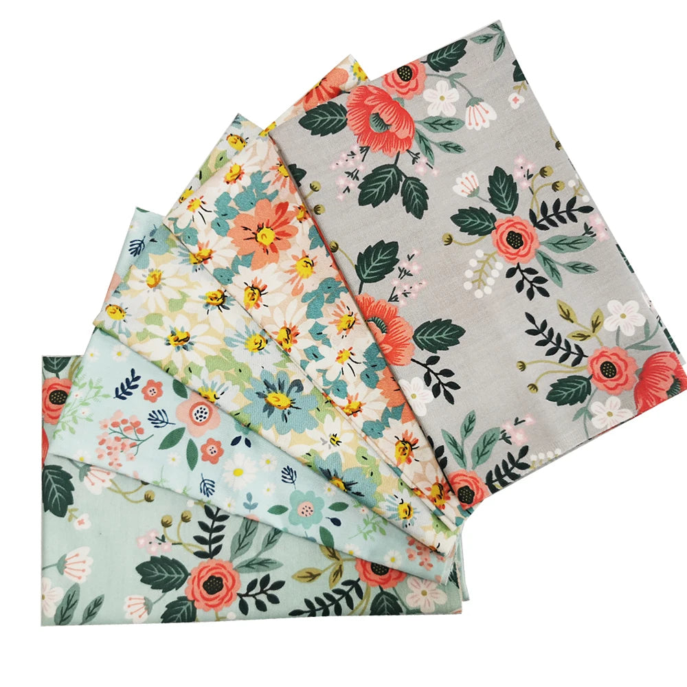 Teramila 5 PCS/Pack Cotton Fabirc Flower Printed Cloth For Hair Bows Sewing Quilt Doll Costume, Scrapbook Decoration Accessories